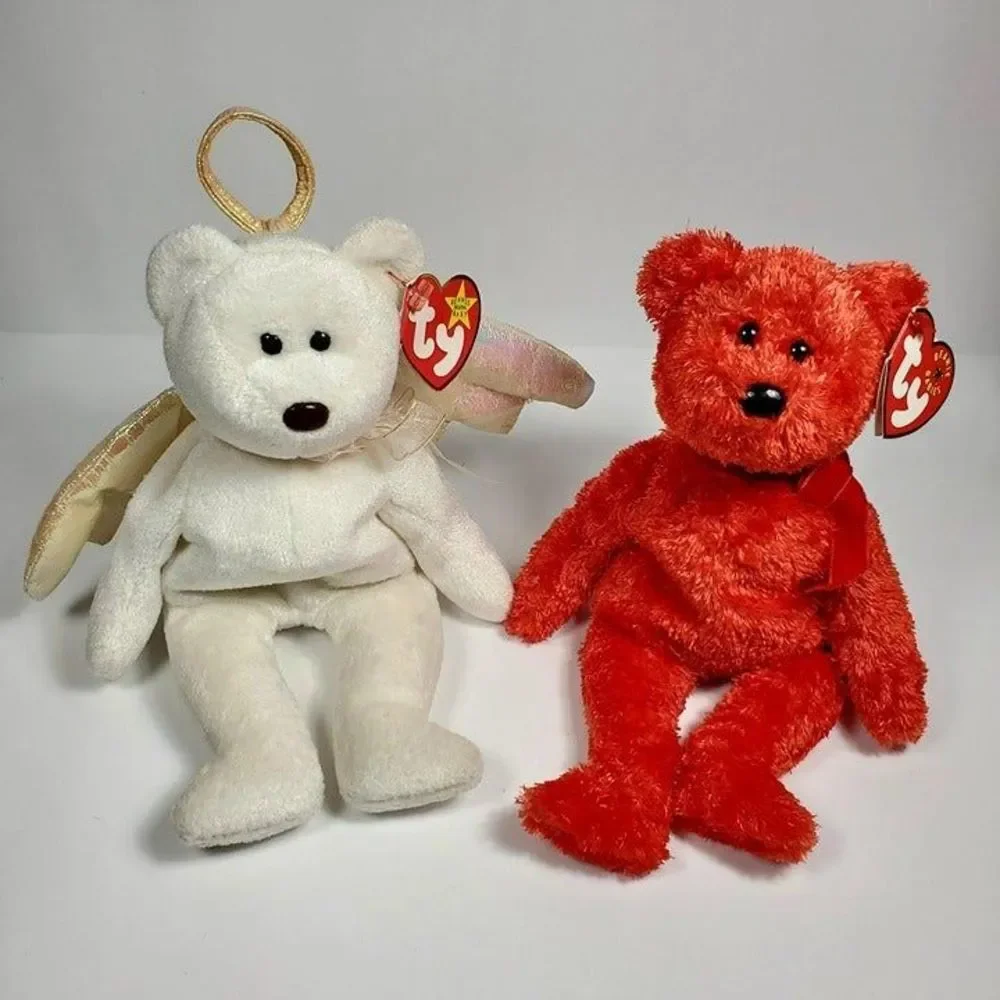 TY Beanie Babies Halo Angel Bear 1998 and Sizzle Red Bear 2001 - Picture 1 of 12